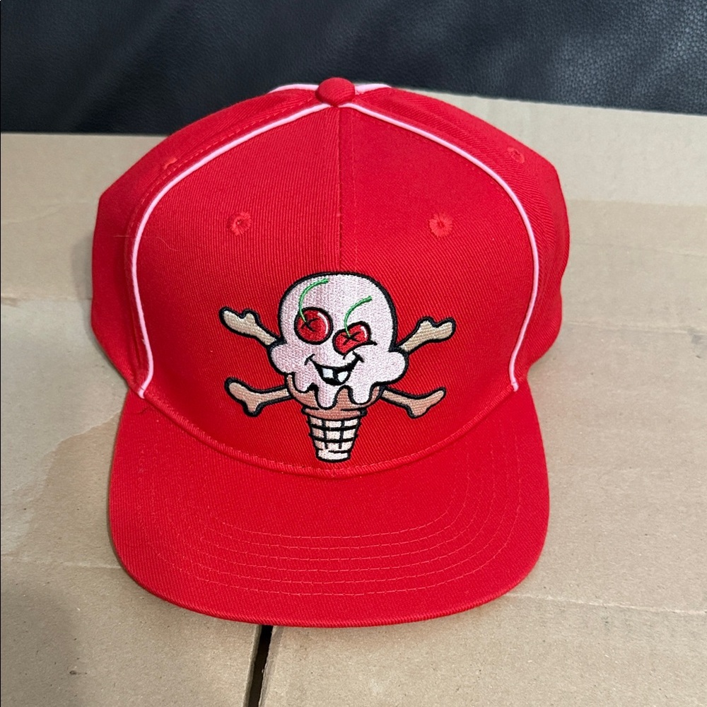 Red Ice Cream Skull Snapback Hat - Unbranded